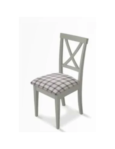 Silla de madera con respaldo cruceta y asiento tapizado