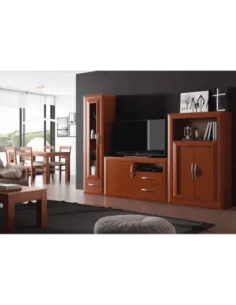 Salon moderno completo chapa de madera color nogal