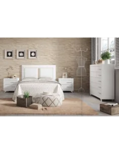 Composicion de dormitorio sin armario con tirador lineal en madera color blanco