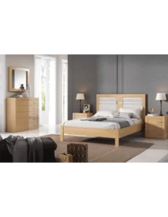 Composicion de dormitorio sin armario en color madera con bancada