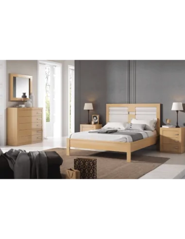 Composicion de dormitorio sin armario en color madera con bancada