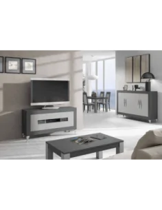 Conjunto salon con bajo de television color cemento bicolor