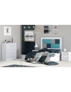 Conjunto de dormitorio de matrimonio con cabecero tapizado multicolor diseño moderno