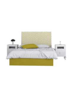 Conjunto de dormitorio diseño moderno con dos mesitas y cabecero tapizado vintage