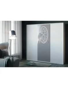 Armario 3 puertas correderas estilo moderno con detalle mandala con acabado bicolor