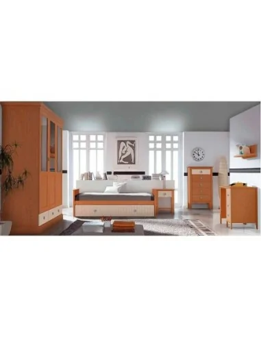 Conjunto de dormitorio juvenil con muebles bicolor y armario de 3 puertas