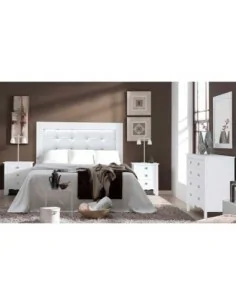 Dormitorio de matrimonio blanco con cabcero enmarcado