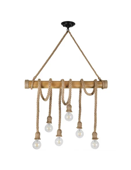 Lámpara de Techo SOGA 6xE27 L.98xAn.15xAl.Reg.cm Cuerda Marron