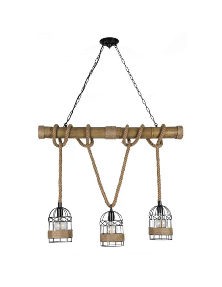 Lámpara de Techo SOGA 3xE27 L.98xAn.22xAl.Reg.cm Cuerda Marron